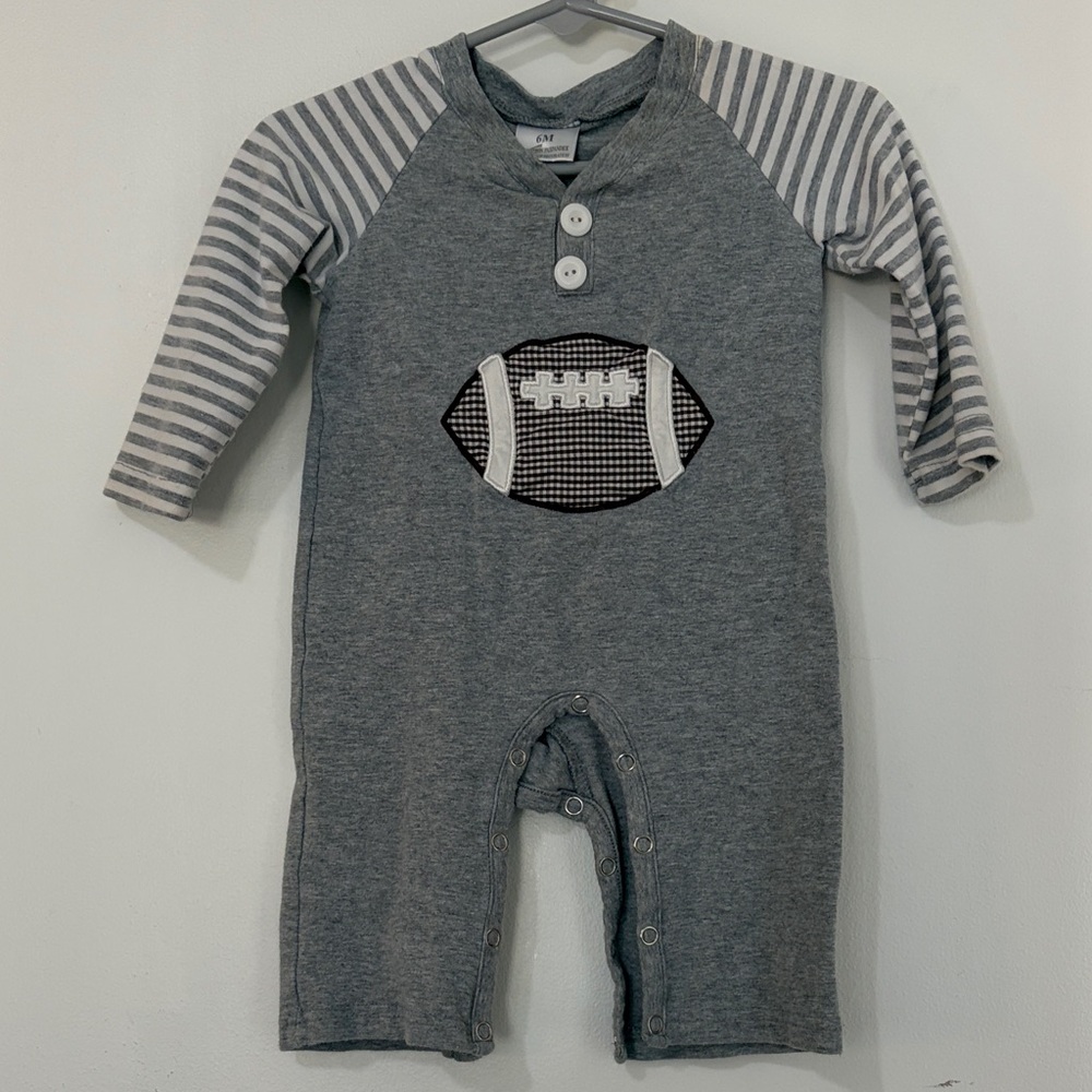 Grey Football Appliqué Baby One-Piece- 6 month